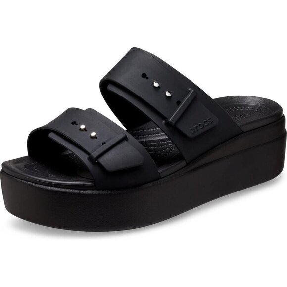Shoes - Women's Slide Sandals Black Cushioned Wedge Heel Classic Comfort Slip On Shoes